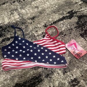 NWT Girls Patriotic Stars & Stripes Bikini Top - Red, White & Blue